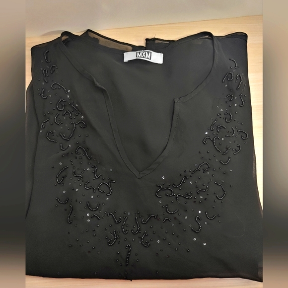 MXM sheer black top with sequins and beads. Size 1X. - Picture 2 of 4